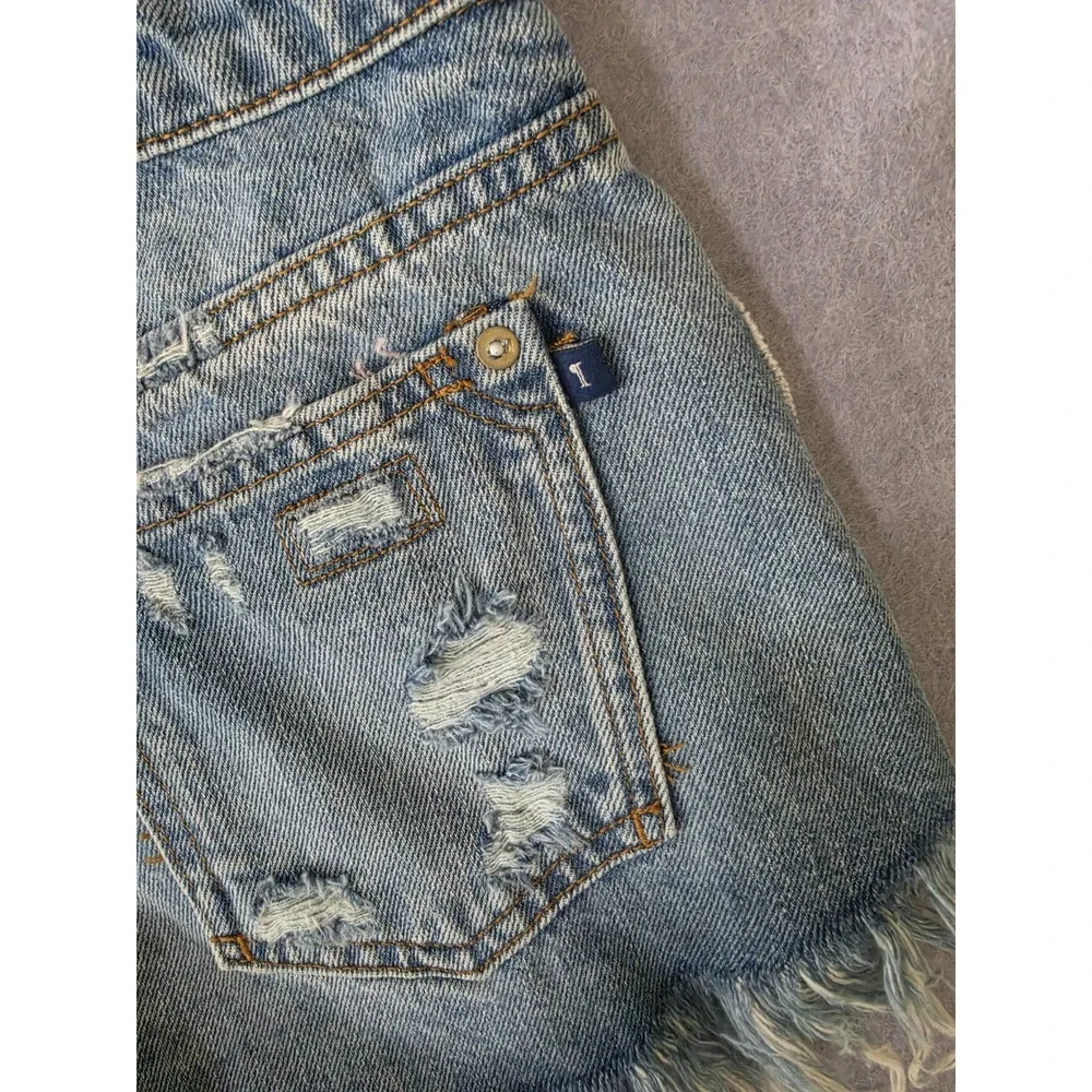 Pilcro Blue & Multi Floral Boho Accent Distressed Denim Cutoff Shorts Size 26